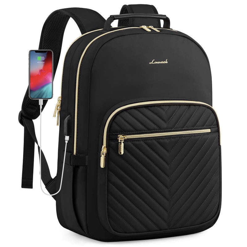 LOVEVOOK Laptop Backpack Purse for Women, Work Travel Computer Bags, College School Backpack for Student Girl, Quilted Casual Daypack with USB Port, Fit 15.6 Inch Laptop, Black - Image 1